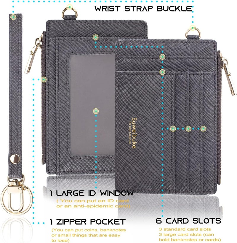 Wikavanli Women Slim Rfid Blocking Credit Card Case Holder Wristlet Zip ID Case Wallet Small Compact Leather Wallet Coin Purse with Keychain (Gray a) - Image 5